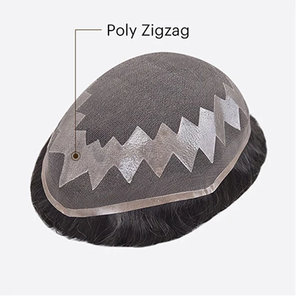 BLN216810 men's custom toupee French lace base with zigzag poly pattern for easy attachment