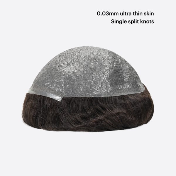 1BH3+ 0.03mm Ultra-Thin Skin Toupee Is Single Split Knots Hair Pieces From Bono Hair